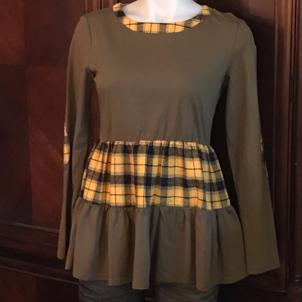 🆕 JJ Fairyland Olive Green & Yellow Plaid Top-S/M